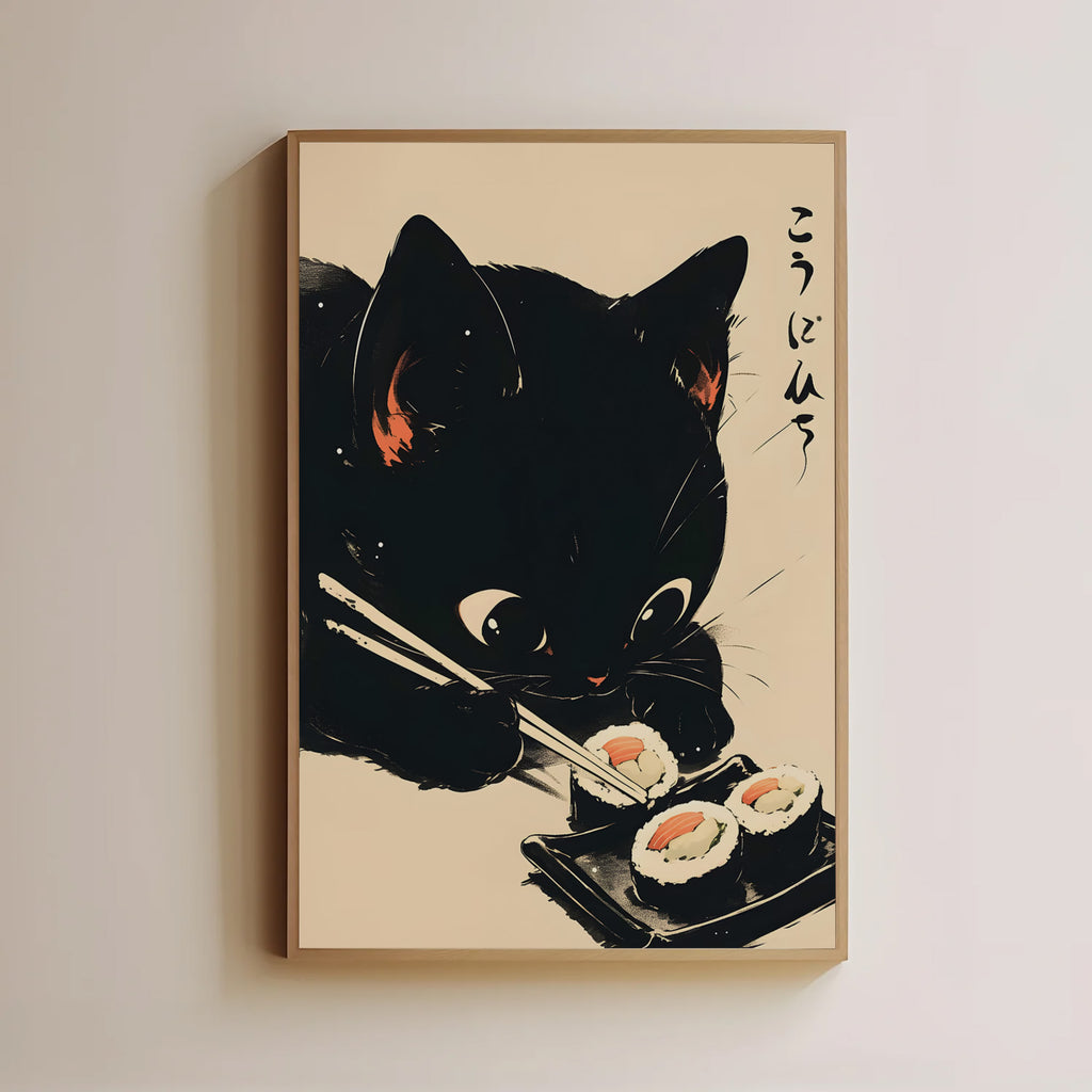 Anime Cat Eating Sushi Art