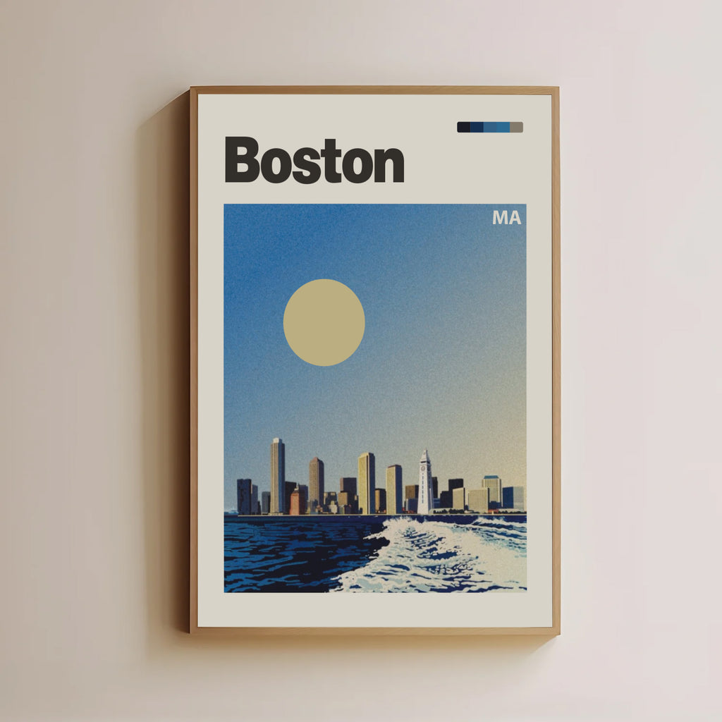 Boston Skyline Retro Travel Poster