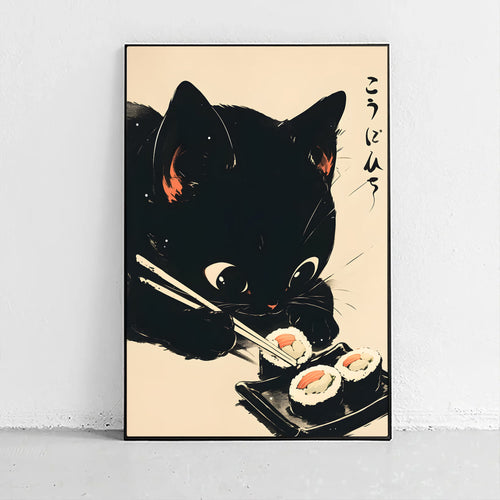 Anime Cat Eating Sushi Art