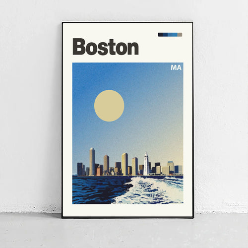 Boston Skyline Retro Travel Poster