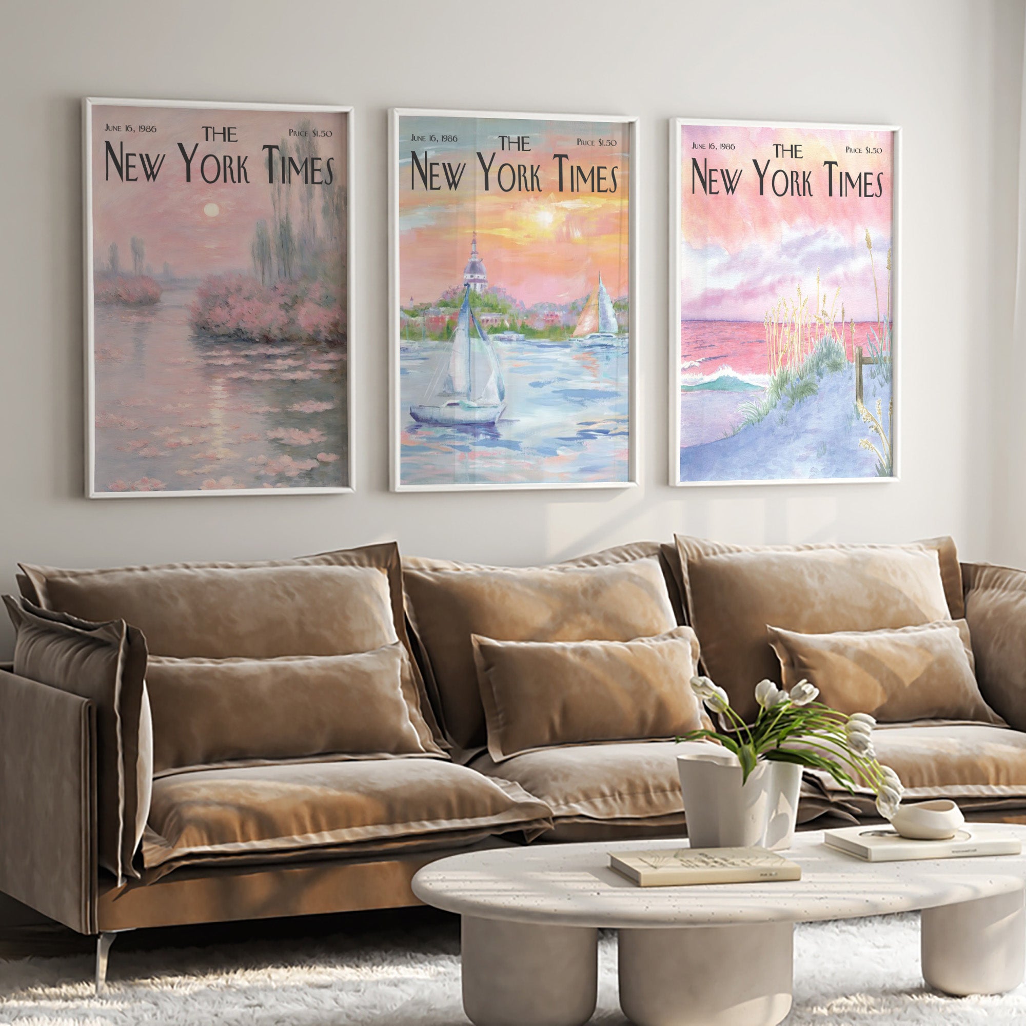Pastel Coastal Landscape Poster Set