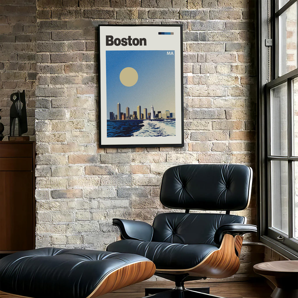 Boston Skyline Retro Travel Poster