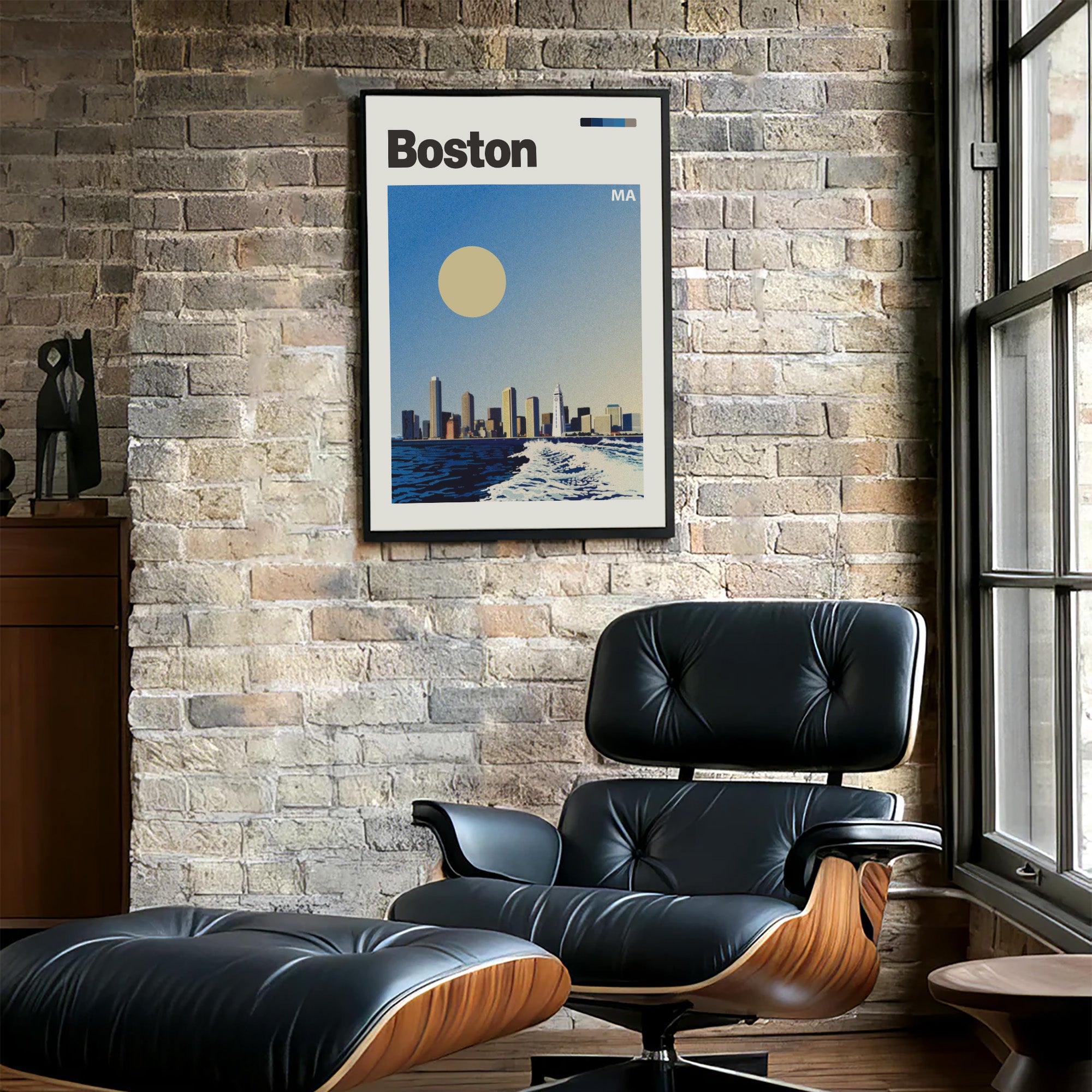 Boston Skyline Retro Travel Poster